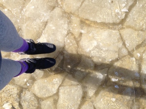 standing on a frozen lake in South Lake Tahoe 